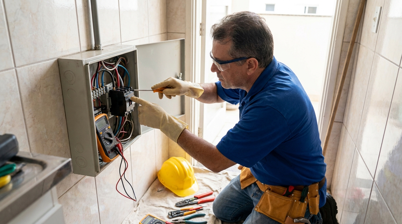 Eletricista instalando disjuntor em Juiz de Fora‑MG