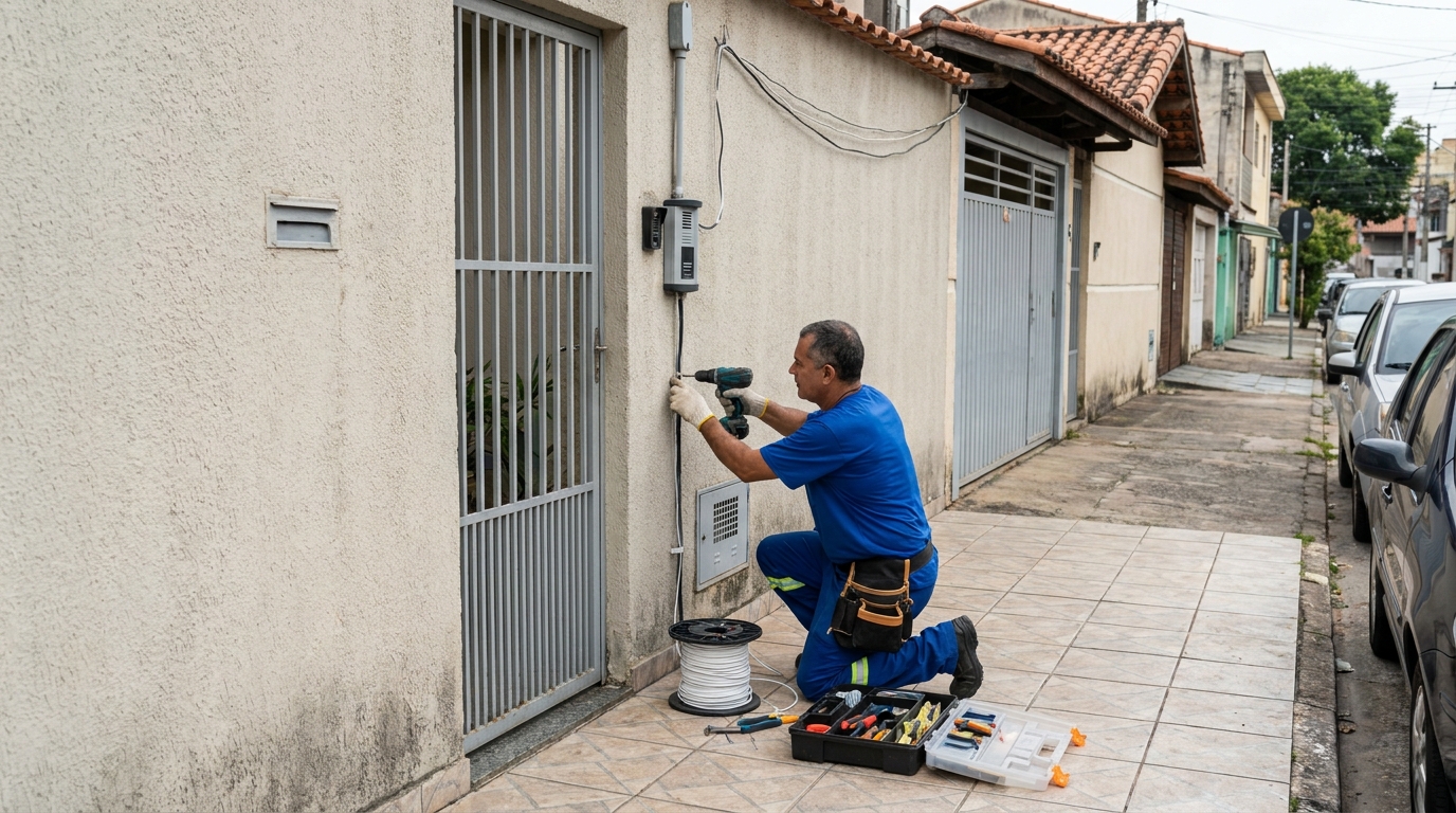 Eletricista instalando interfone em Juiz de Fora‑MG